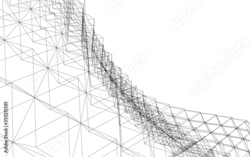 Architectural concept linear 3d drawing. Geometric background 