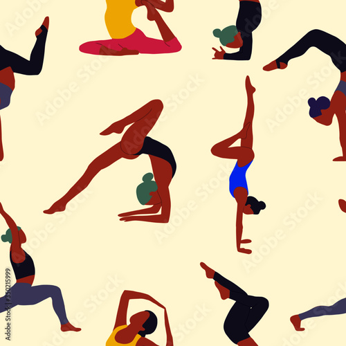 Set of girls doing yoga on a white background. Healthy lifestyle. Gymnastics