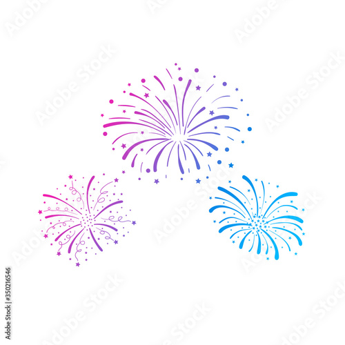 Vector gradient colored firework explosions isolated on white background, colorful decorative element, celebration cencept.