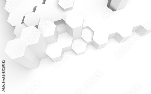 White abstract background with honeycomb. Hexagon bars isolated on white backdrop. 3D illustration
