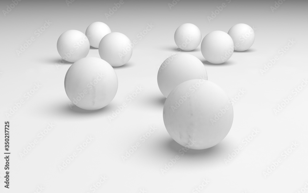 White abstract background. Set of white balls isolated on white backdrop. 3D illustration White abstract background. Set of white balls isolated on white backdrop. 3D illustration
