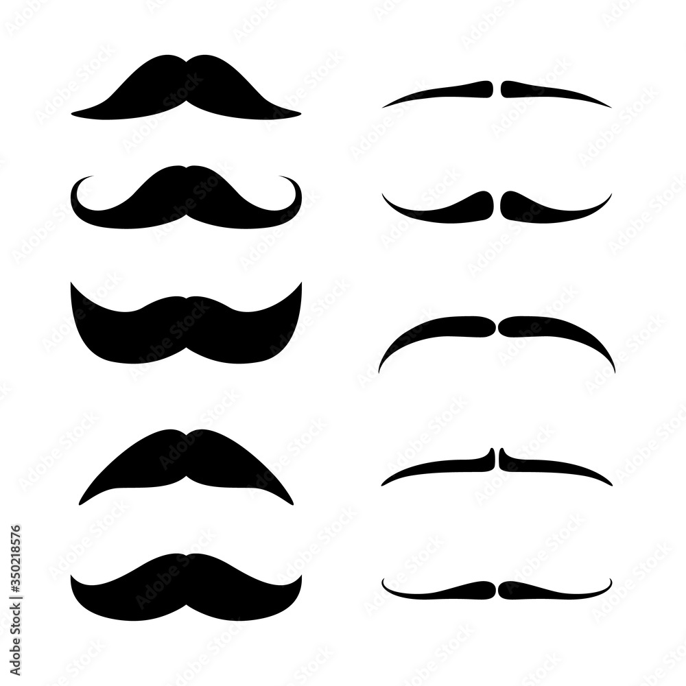 Mustaches set. Black silhouette of adult man moustaches. Vector illustration isolated on white Mustaches set. Black silhouette of adult man moustaches. Vector illustration isolated on white
