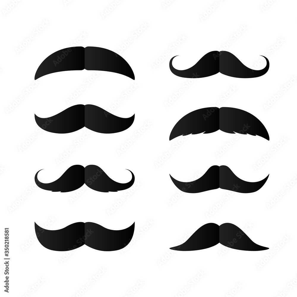 Set of Paper Mustaches. Black silhouette of moustaches. Fathers day decorative element. isolated vector Set of Paper Mustaches. Black silhouette of moustaches. Fathers day decorative element. isolated vector