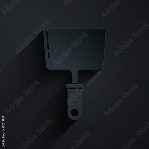 Paper cut Putty knife icon isolated on black background. Spatula repair tool. Spackling or paint instruments. Paper art style. Vector Illustration