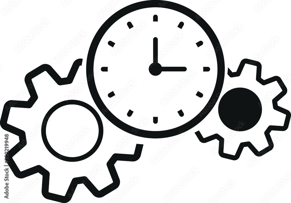 Project Management Icon. Business Concept. A Two man with Gears and Clock. vector illustration Project Management Icon. Business Concept. A Two man with Gears and Clock. vector illustration