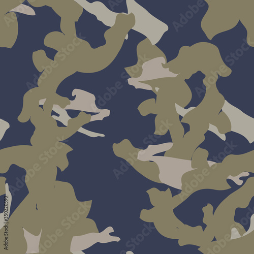 Urban camouflage of various shades of blue, green and beige colors