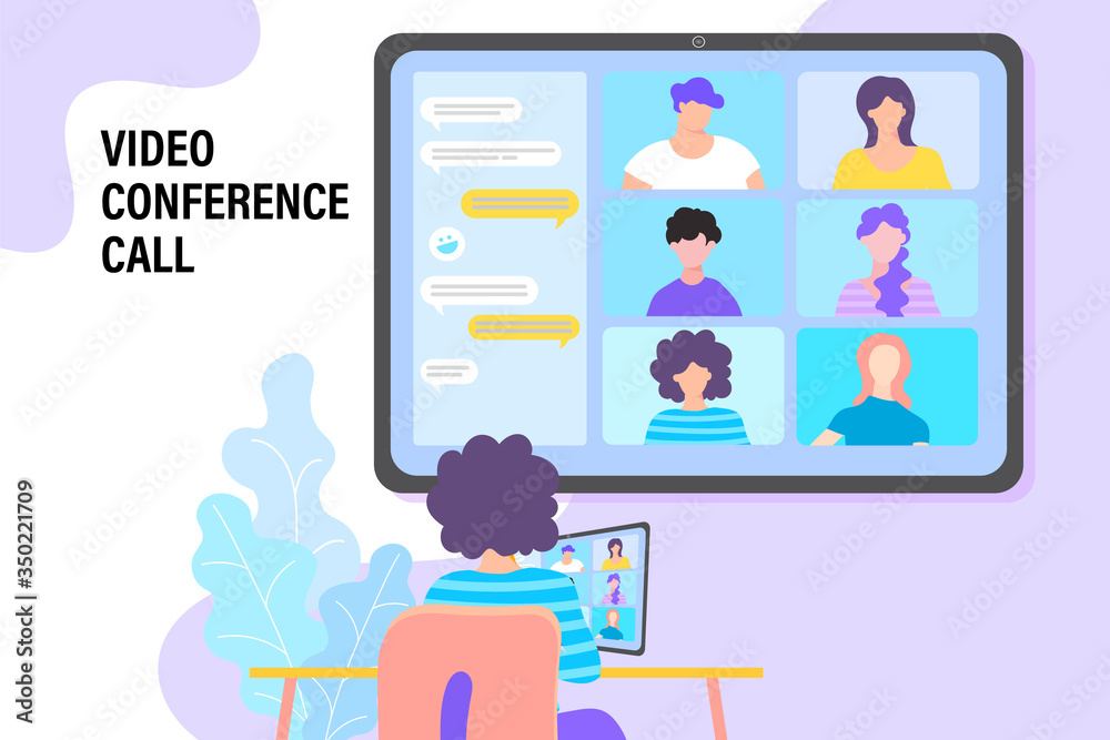 Online meeting work from home. Vector Illustrations flat design concept video conference. EPS10.