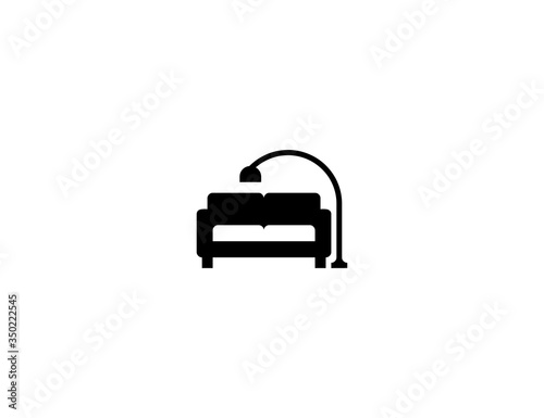 Couch and lamp vector flat icon. Isolated red sofa, living room emoji illustration