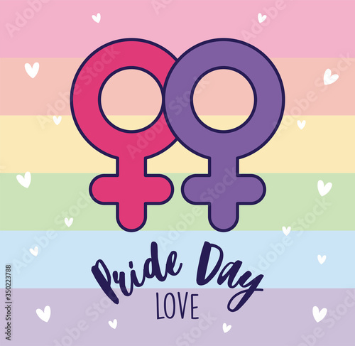 Pride day love female and male gender in front of lgtbi flag vector design