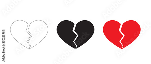 Broken Heart Icon Set on White Background. Divorce and Heartbreak Vector