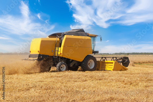 Combine harvester on a wheat field.