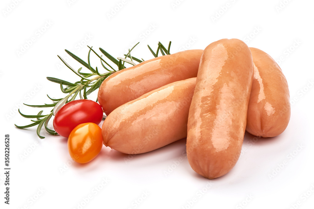 Boiled pork sausages, isolated on white background Boiled pork sausages, isolated on white background