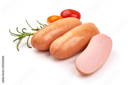 Fresh boiled sausages, isolated on white background