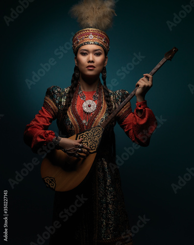 
Kazakh musician plays dombra photo