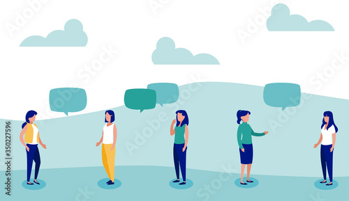 women with speech bubble, social distancing