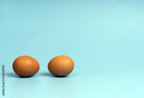 Two organic eggs on a blue background
