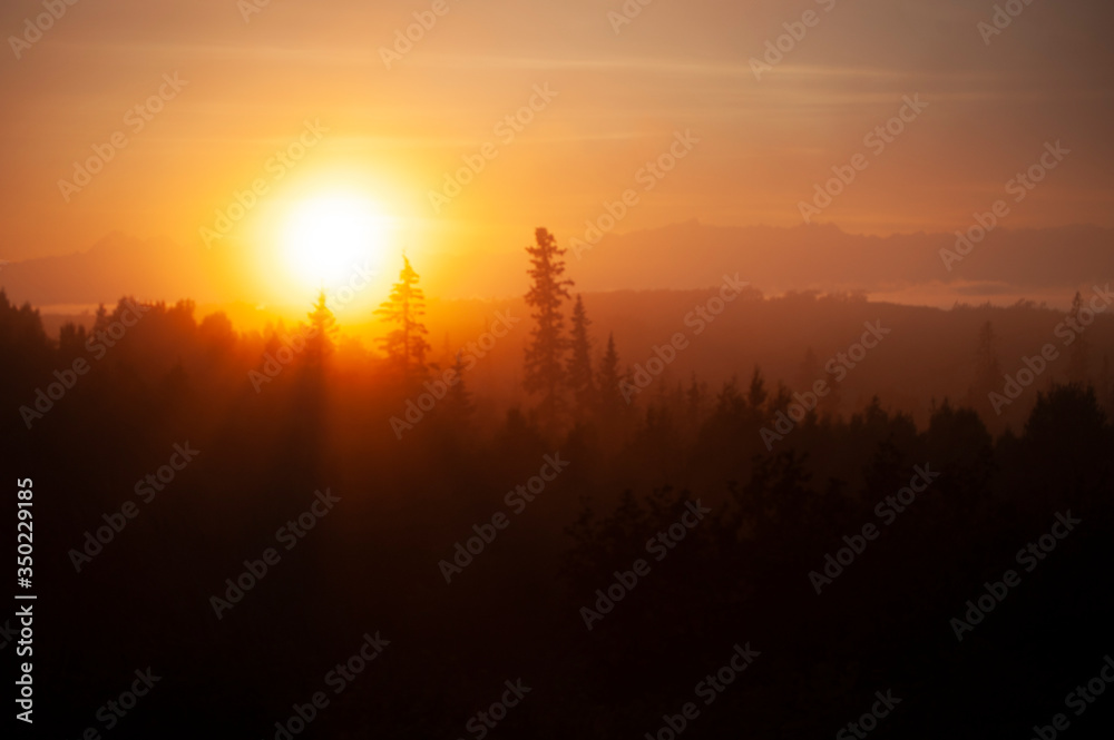 Orange sunset in the mountains, Alaska