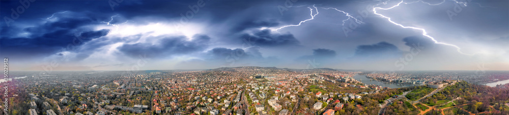 Budapest aerial view from the city castle with storm approaching, Hungary