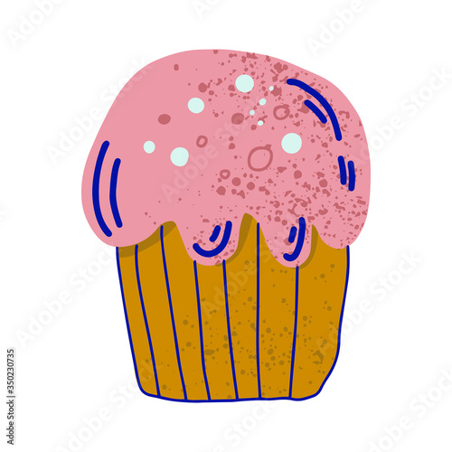 Vector illustration of a cute textured cupcake with pink icing and a cherry.
