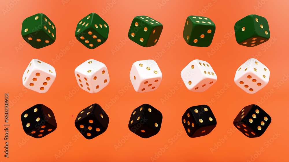 Green, White And Black Dices With Golden Dots - 3D Illustration Green, White And Black Dices With Golden Dots - 3D Illustration