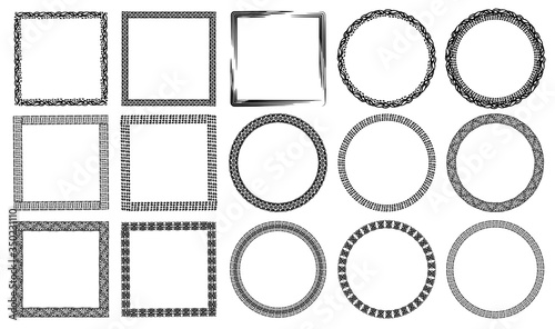 Authentic hand drawn graphic frames decorated animal prints and ancient drawings