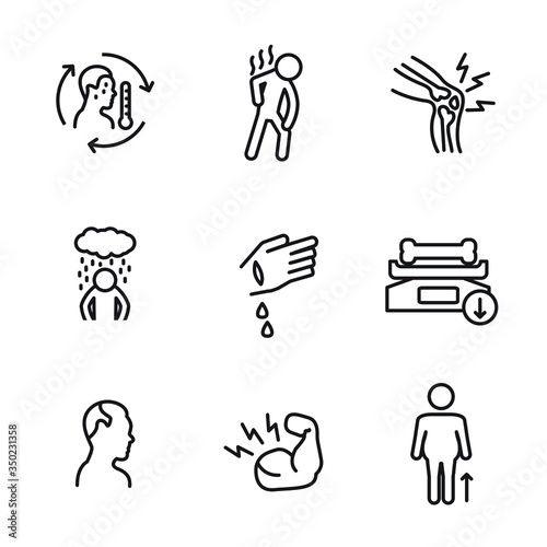 Vitamin D deficiency symptoms thin line icon set. Vector.