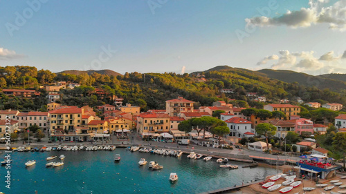 Marina Di Campo, Elba Island. Beautiful aerial view of townscape in Italy
