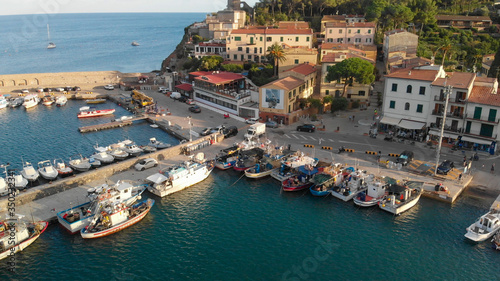 Marina Di Campo, Elba Island. Beautiful aerial view of townscape in Italy