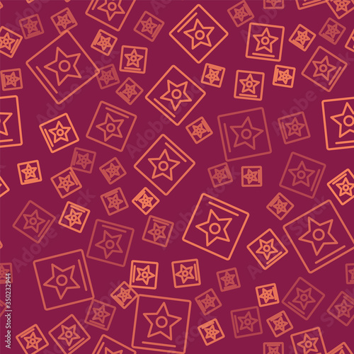 Brown line Hollywood walk of fame star on celebrity boulevard icon isolated seamless pattern on red background. Famous sidewalk, boulevard actor. Vector Illustration