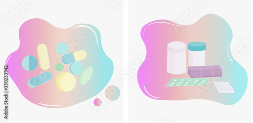 Medical pills and bottles icons set vector
