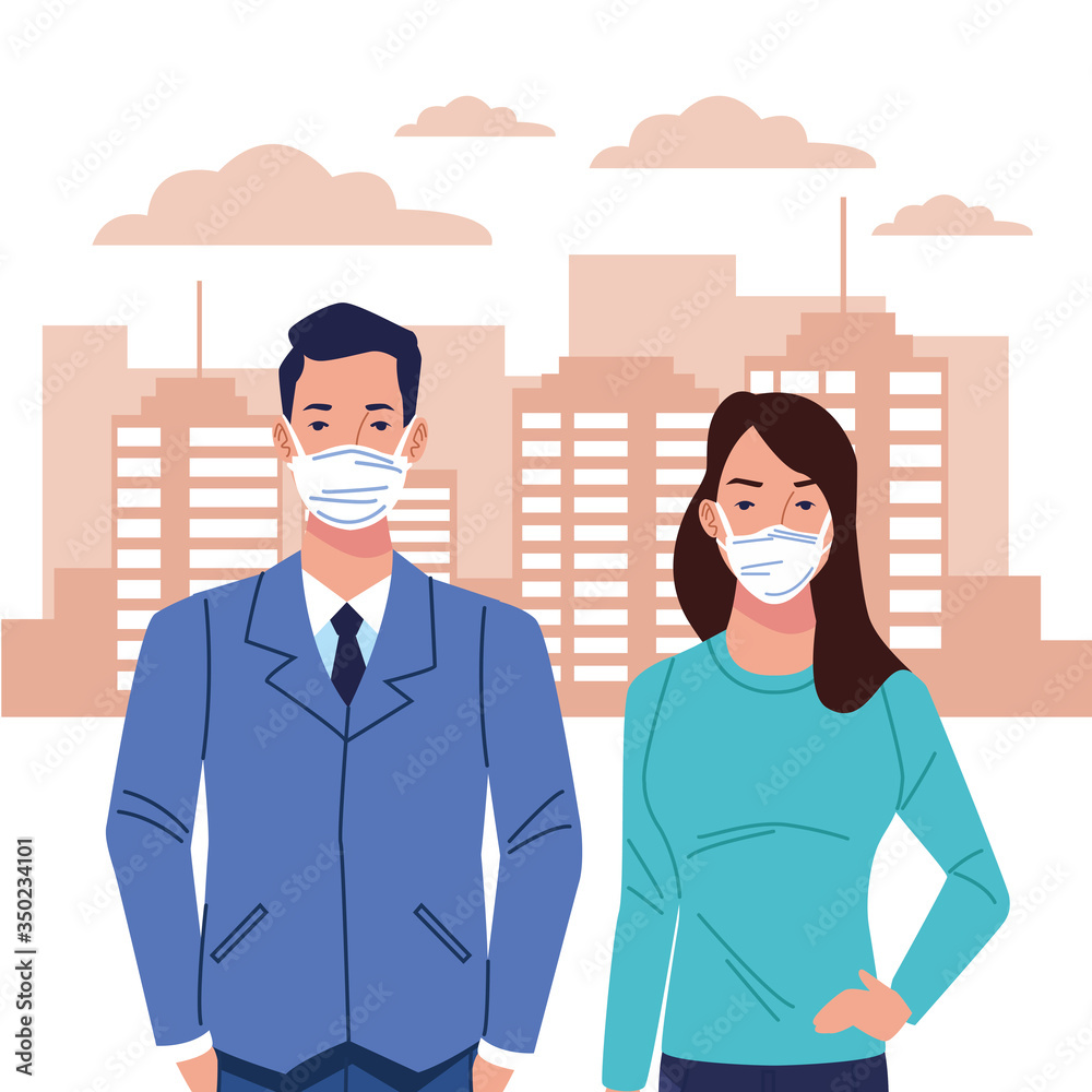 couple using face mask for corona virus on the city couple using face mask for corona virus on the city