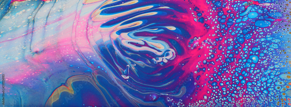 art photography of abstract marbleized effect background. Violet, white, pink and blue creative colors. Beautiful paint - obrazy, fototapety, plakaty 