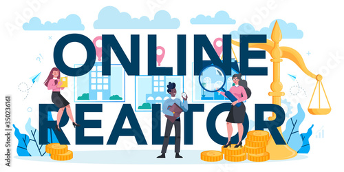 Qualified online real estate agent or realtor typographic header