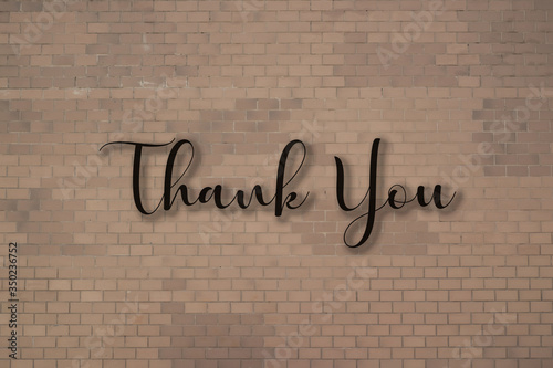 Thank You handwritten inscription. Hand drawn lettering. Thank You calligraphy. Thank you card. Vector illustration. on Brick  wall Background 