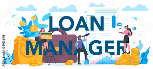 Loan manager typographic header concept. Bank employee