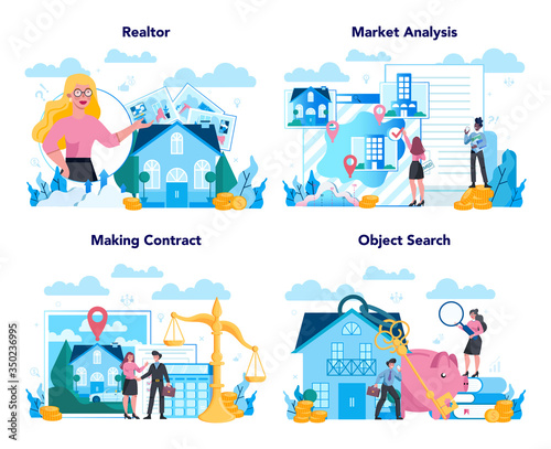 Qualified real estate agent or realtor concept set. Realtor assistance