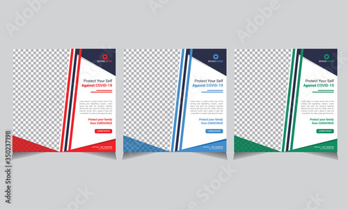 Coronavirus Covid-19, Medical Banner Design, shape,printing, red, blue, green colorful, face mask, stay safe stay home, presentation and brochure flyer concept vector illustration