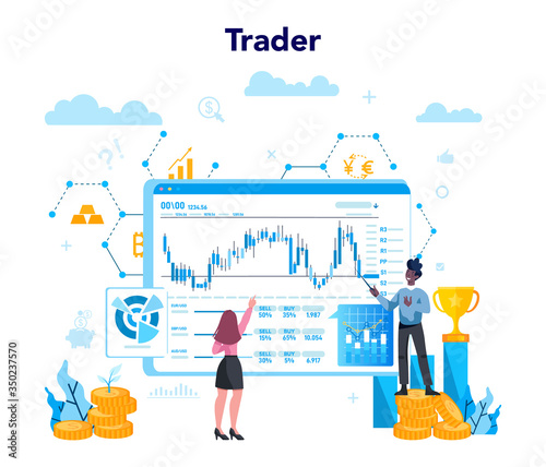 Trader, financial investment concept. Buy, sell or loss profits