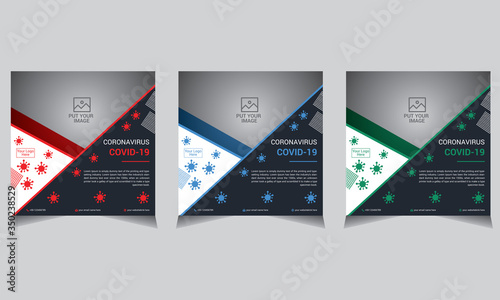 Coronavirus Covid-19, Medical Banner Design, shape,printing, red, blue, green colorful, face mask, stay safe stay home, presentation and brochure flyer concept vector illustration