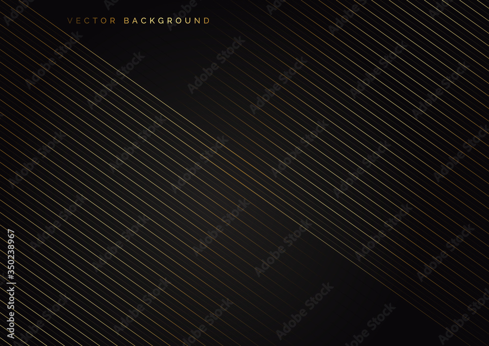 Abstract stripes golden lines diagonal overlap on black background. Luxury style.