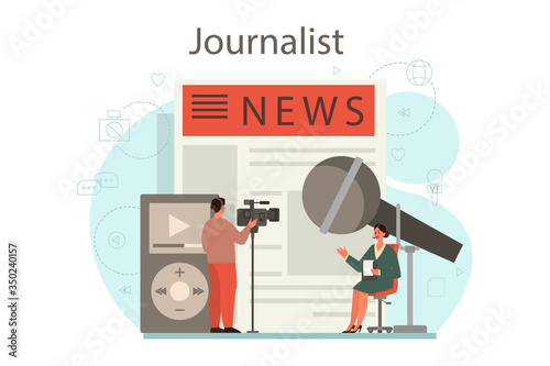 Journalist concept. TV reporter with microphone. Mass media