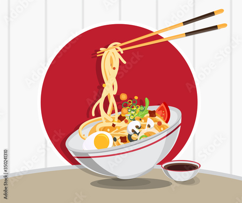 Noodle Soup in Chinese Bowl Asian Food Vector illustration