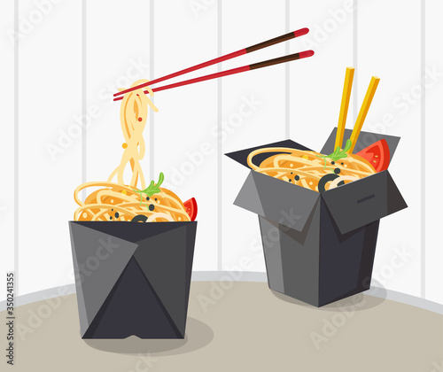 chinese food take away box, Take away box noodles , Vector illustration