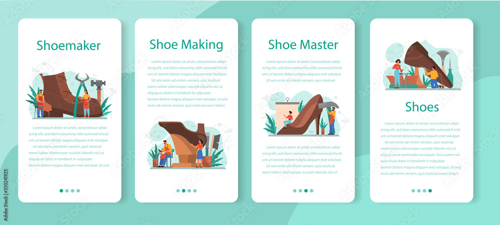 Shoemaker mobile application banner set. Male and female character