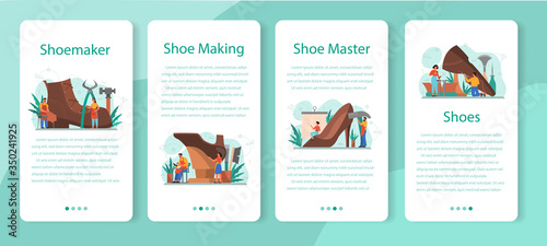 Shoemaker mobile application banner set. Male and female character