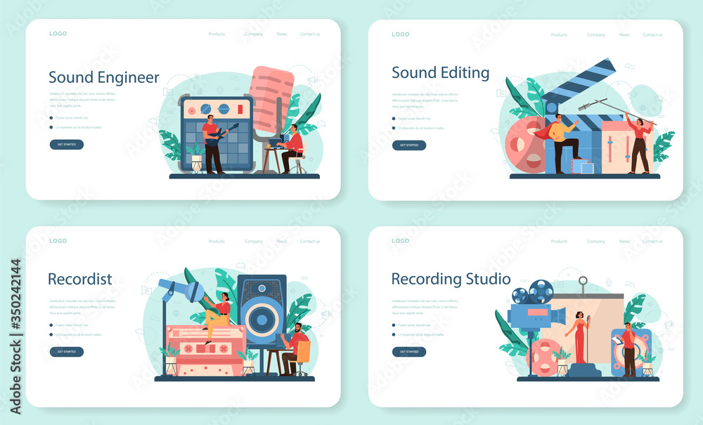 Sound engineer web banner or landing page set. Music production