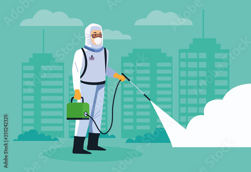 biosafety worker desinfect street for covid19