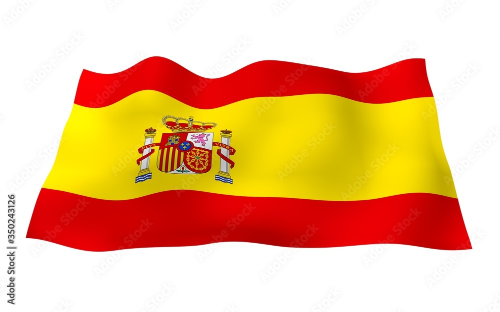 The flag of Spain. Official state symbol of the Kingdom of Spain. Concept: web, sports pages, language courses, travelling, design elements. 3d illustration The flag of Spain. Official state symbol of the Kingdom of Spain. Concept: web, sports pages, language courses, travelling, design elements. 3d illustration