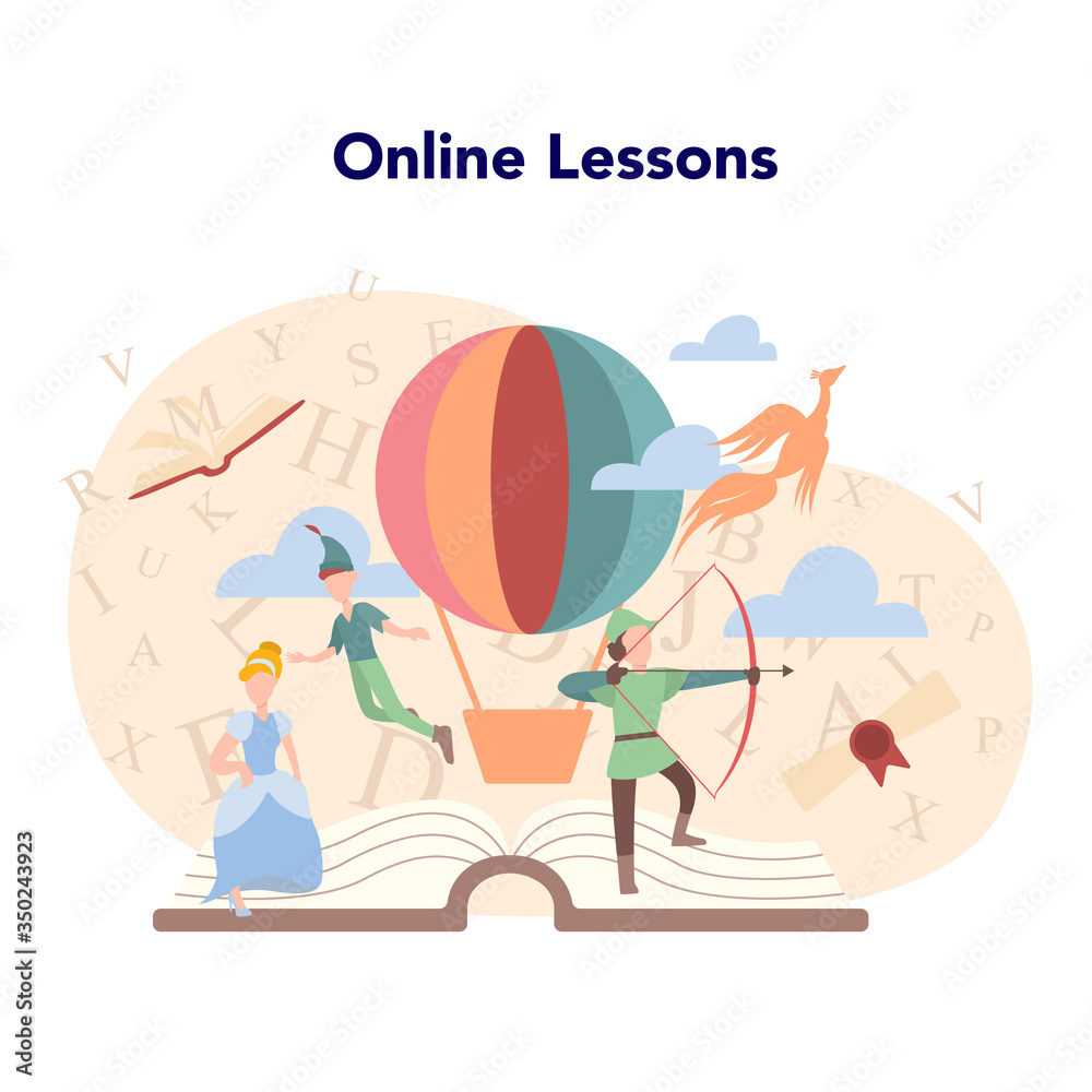 Literature school subject online lesson. Idea of education and