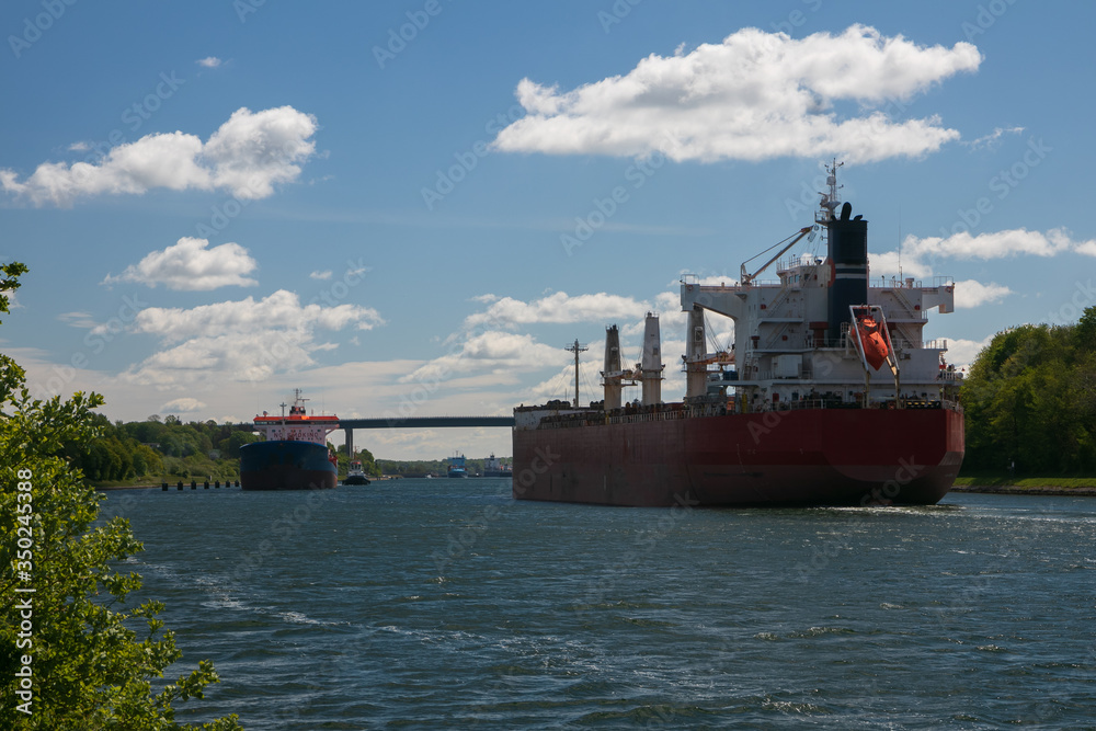 container ships at the Kiel canal near Holtenau